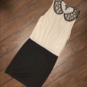 White & black AQUA dress with embellished collar